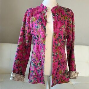Reversible Quilted Vibrant Pink Floral Jacket with Pockets by Soulstruck